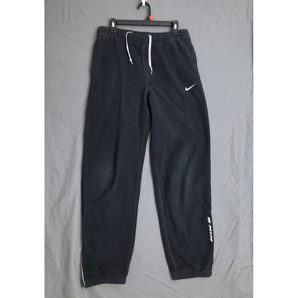 Vintage Nike Fleece Pants Mens Medium Black Spell Out Y2K Sweatpants Ankle Zip